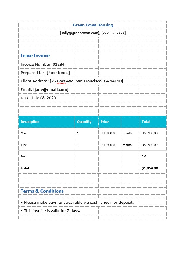 Simple Lease Invoice Template PSD template